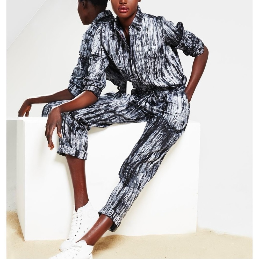 Lemlem Black & White Tie Dye Button Down Cotton Jumpsuit - Small